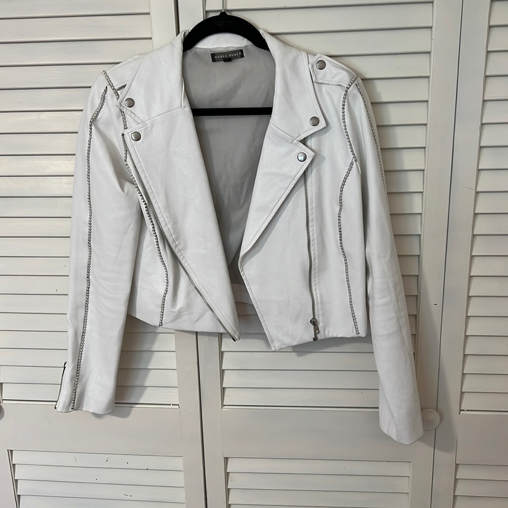 Faux Leather White Biker Jacket